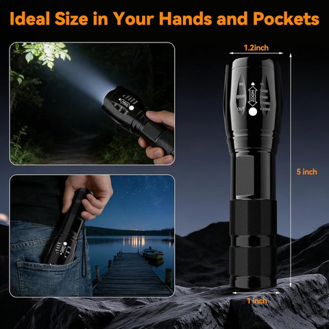 LED Flashlight 2 Pack, Small Flashlights Powerful High Lumens 5 Modes, Waterproof Zoomable Mini Tactical Flash Light for Home Emergencies Camping