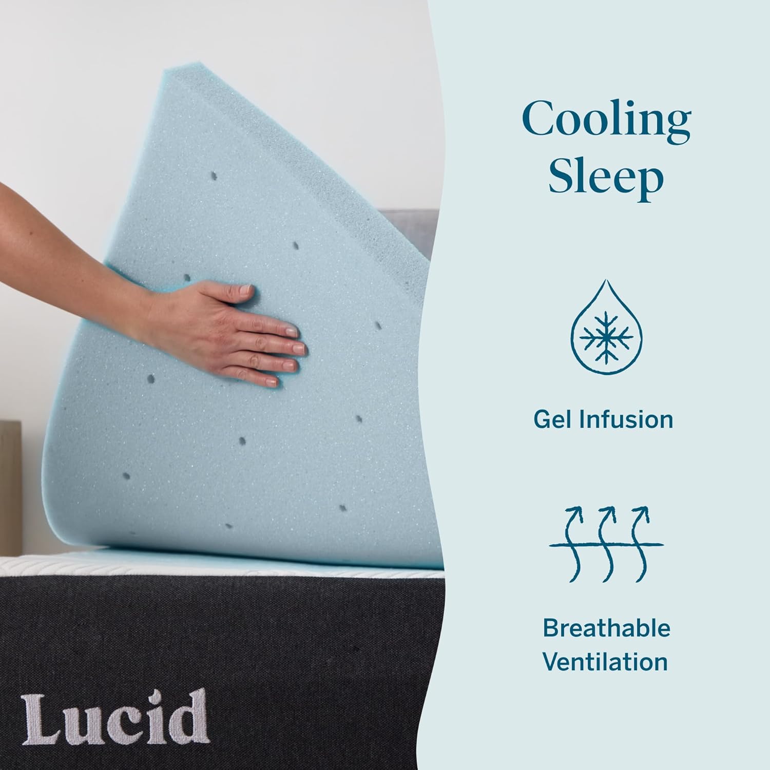 Lucid 2 Inch Memory Foam Mattress Topper, Queen Size – Cooling Gel Bed Topper – Pressure-Relieving Plush Feel – Ventilated Breathable Design – CertiPur Certified - Dorm Essentials