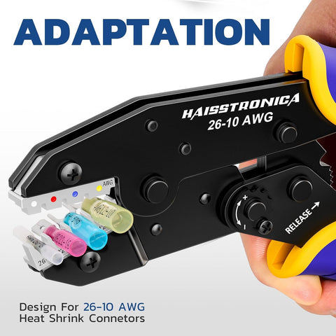 haisstronica Crimping Tool for Heat Shrink Connectors, AWG 26-10, HS-8327