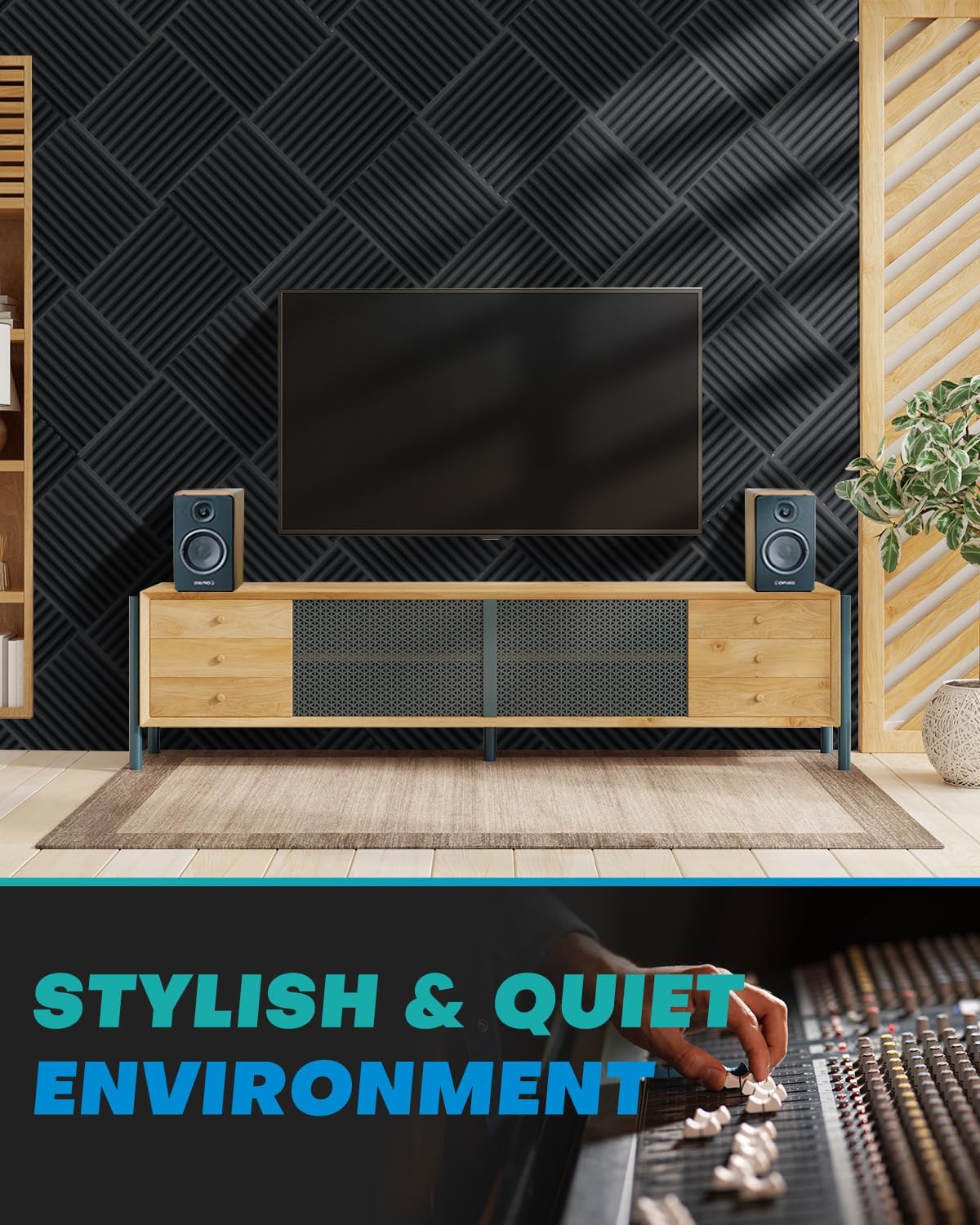 Knightsacoustic 24 Pack Sound Proof Foam Panels for Walls with Self Adhesive, 12x12x2 Acoustic Foam Panels, High Density Acoustic Panels Sound Absorbing, Fire Resistant Studio Sound Proofing Black