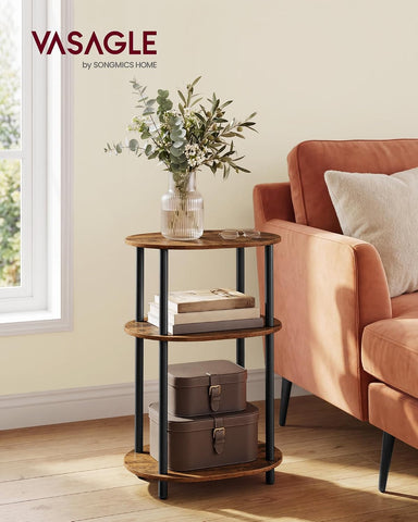 VASAGLE Side Table, Small End Table, Tall Nightstand, Steel Frame