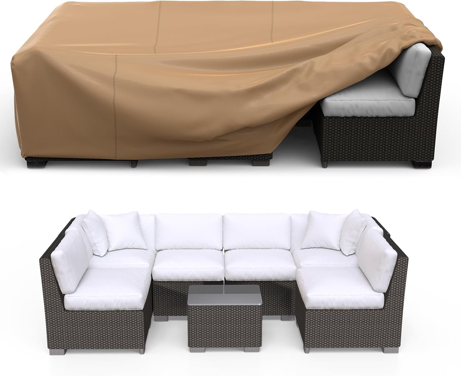 Waterproof Outdoor Patio Furniture Covers 128"L×83"W×28"H Brown