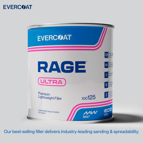 Evercoat Rage Ultra - Sanding Body Filler for Steel, Fiberglass, Aluminum and More - 128 Fl Oz
