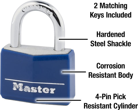 Master Lock Blue Vinyl Covered Aluminum Keyed Padlock, Small Lock for Gym or School Locker can be Used Indoors or Outdoors, 142DCM