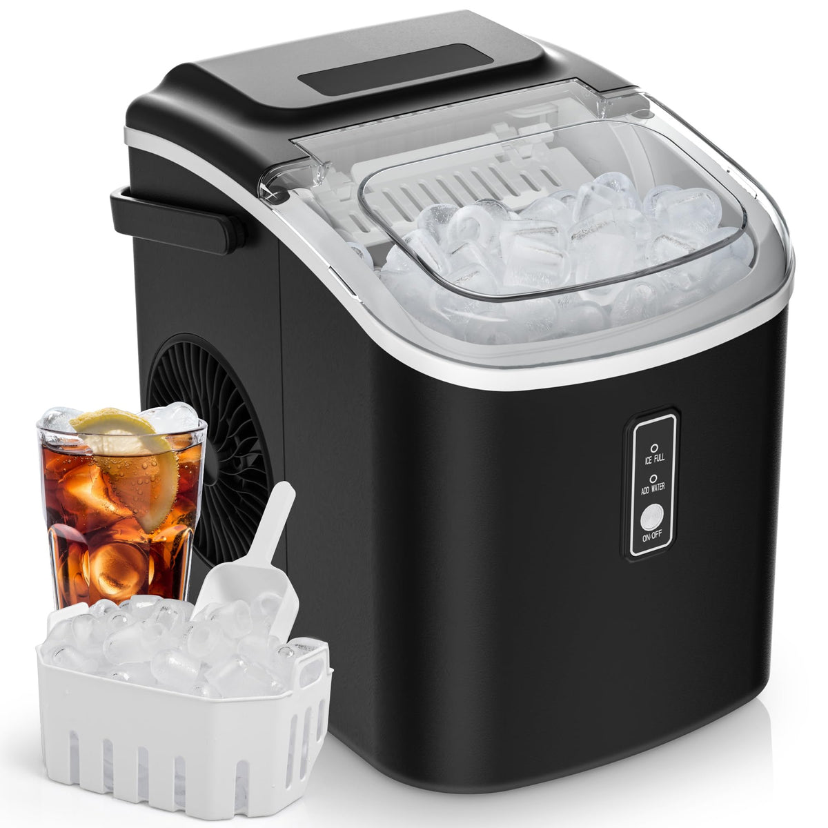 EUHOMY Countertop Ice Maker Machine with Handle, 26.5lbs Per Day, 9 Cubes in 6 Mins, Auto-Cleaning Portable Ice Maker with Basket and Scoop, for Home/Kitchen/Camping/RV (Black)