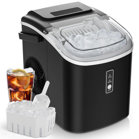 EUHOMY Countertop Ice Maker Machine with Handle, 26.5lbs Per Day, 9 Cubes in 6 Mins, Auto-Cleaning Portable Ice Maker with Basket and Scoop, for Home/Kitchen/Camping/RV (Black)