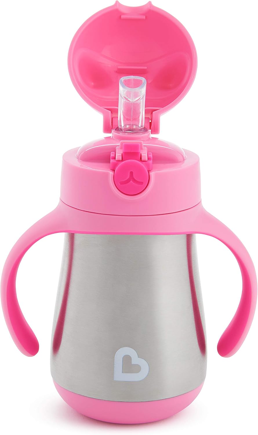 Munchkin Cool Cat Toddler Straw Cup, Stainless Steel, 8oz, Pink