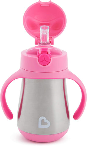 Munchkin Cool Cat Toddler Straw Cup, Stainless Steel, 8oz, Pink