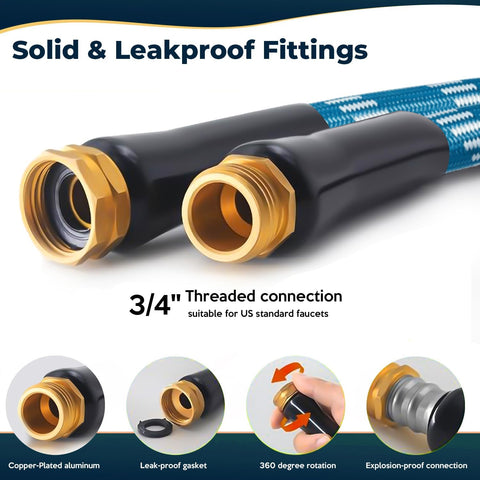 Garden Hose 100 ft, 2026 Upgraded Kink Free Flexible Water Hose 100ft With 10 Pattern Spray Nozzle, Leak-Proof, Portable, Ultra Lightweight & Durable Garden Hose for Yard, Lawn, Outdoor, Blue & White