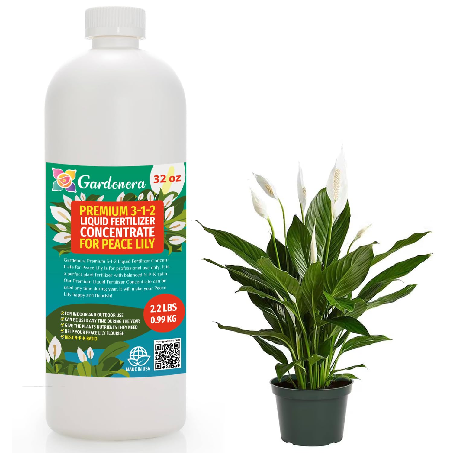 Premium Liquid AROID Plant Fertilizer - 3-1-2 Concentrate for Indoor Plants and Flowers by Gardenera | Organic Plant Food for AROIDS - 32oz