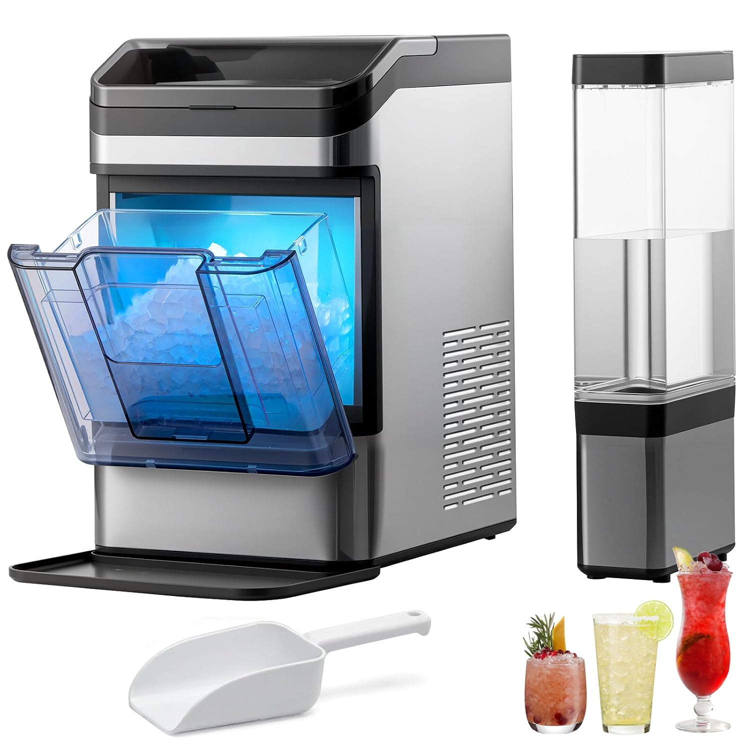 Nugget Ice Maker Countertop, 48LBS/24H Chewable Pellet Ice Maker with 0.8 Gal Water Tank, 5 Mins Fast Ice Making, Self-Cleaning Chewable Ice Machine Low Noise for Home, Kitchen, Office, Bar