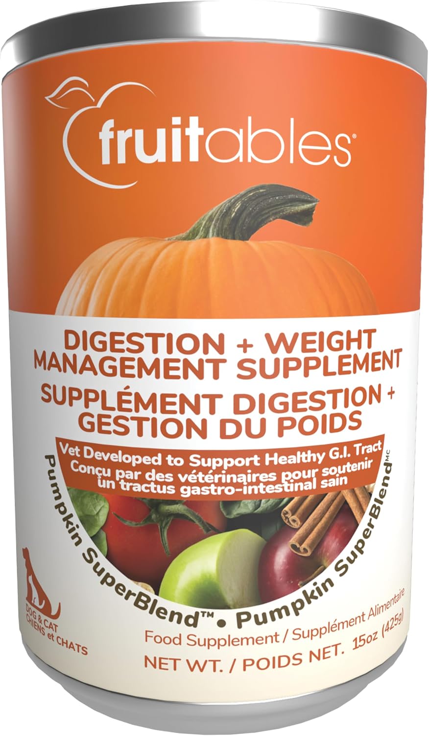 Fruitables Pumpkin Digestive Supplement, Fiber Supplement for Dogs, 15oz