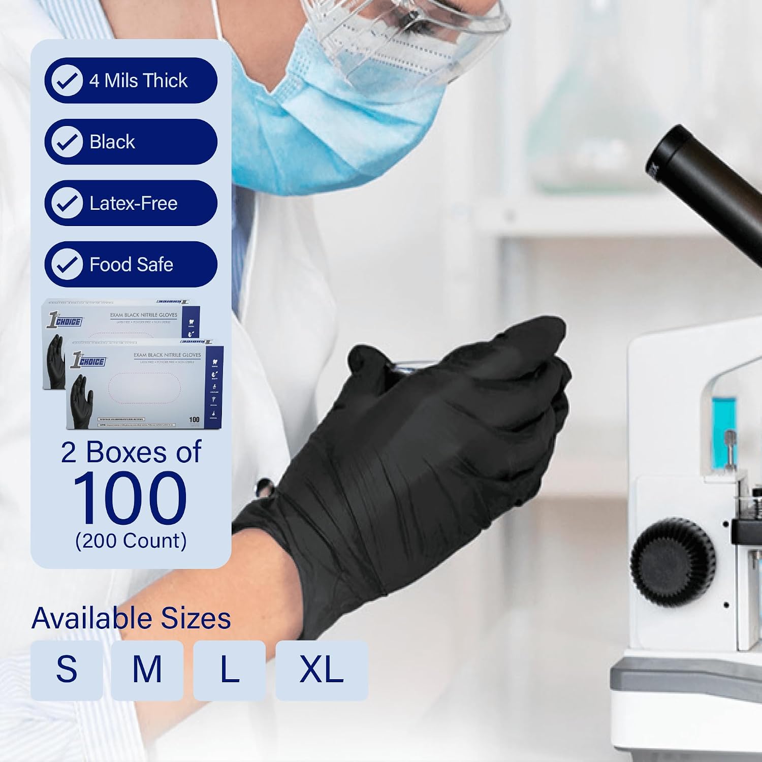 1st Choice Black 4 mil Nitrile Disposable Gloves Food Safe Medical Grade