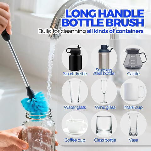 Holikme 4 Pack Bottle Brush 14.5" Long Handle Stainless Steel Brush,Blue