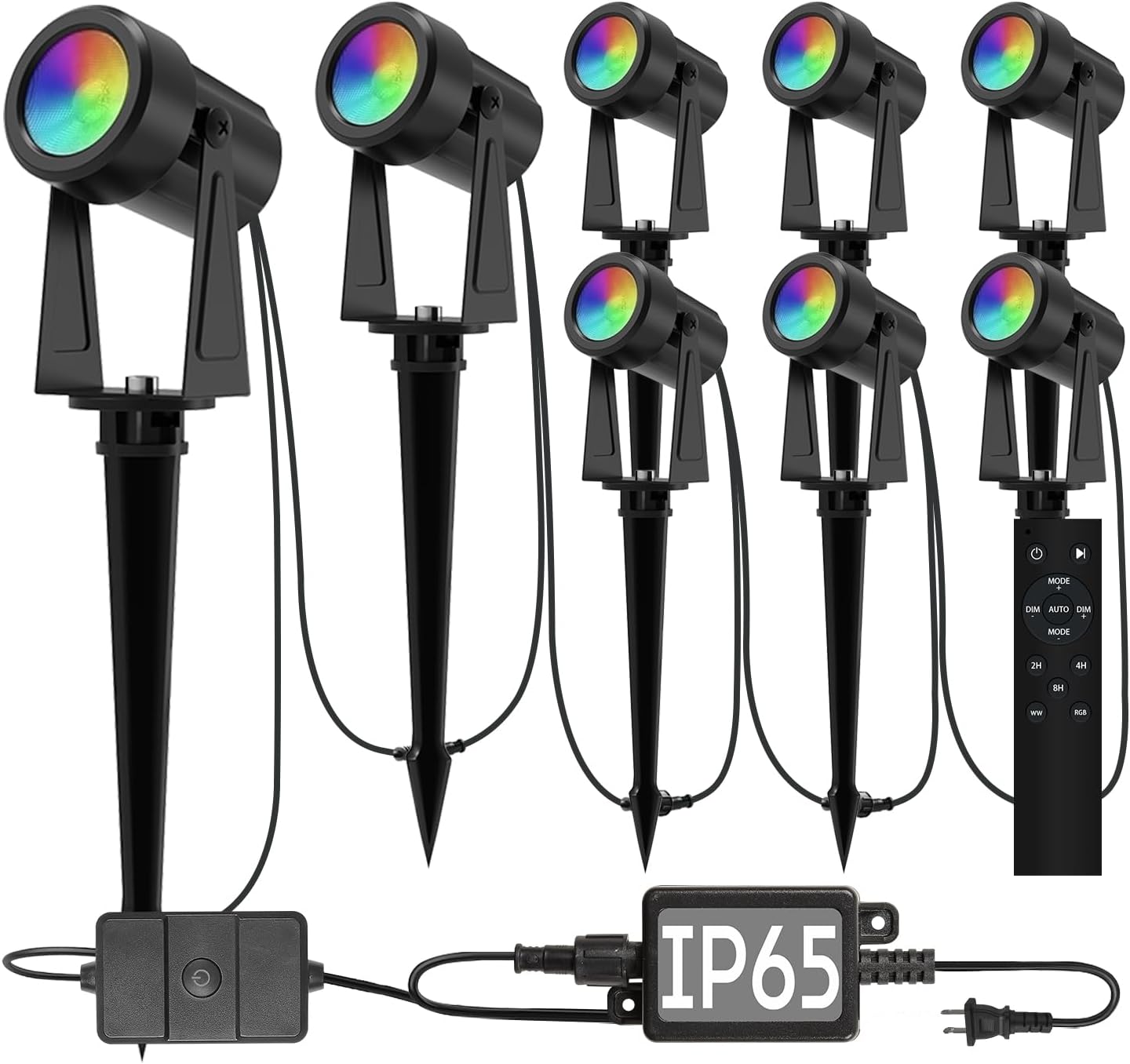 SUNTHIN Outdoor Landscape Lighting with Remote, RGBW Color Changing Spot Uplights, 8 Pack