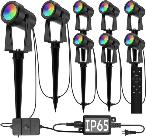 SUNTHIN Outdoor Landscape Lighting with Remote, RGBW Color Changing Spot Uplights, 8 Pack