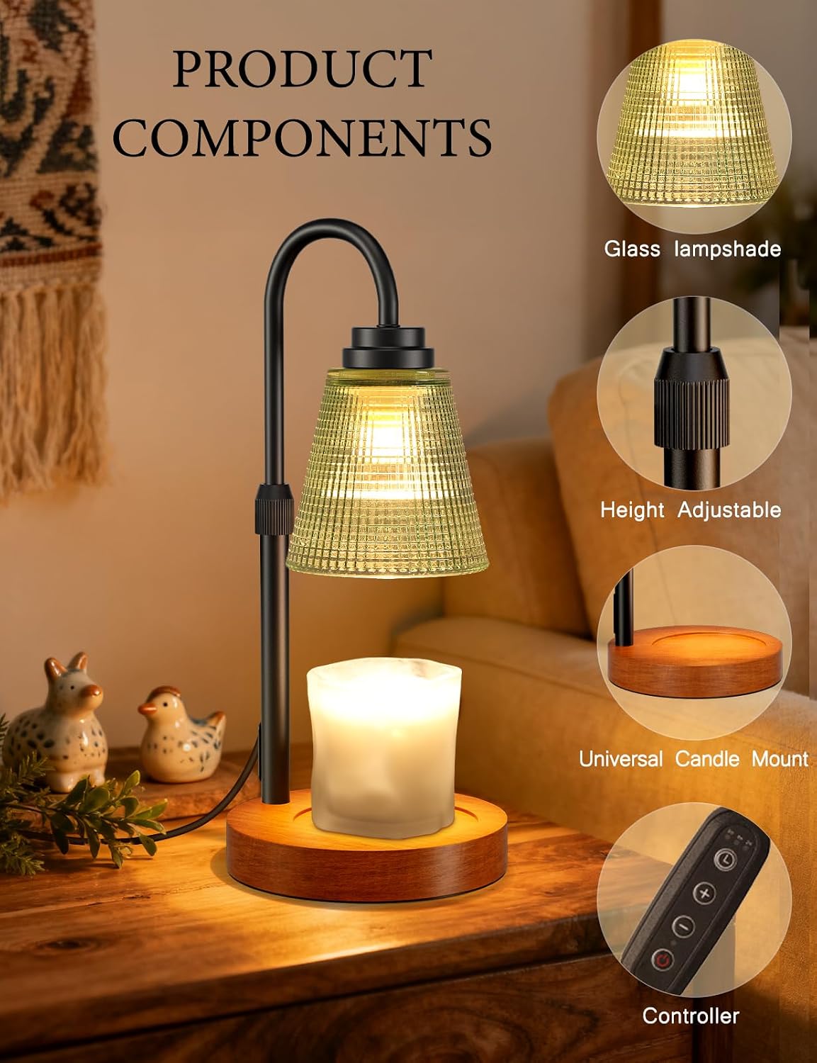 Candle Warmer Lamp with Timer Dimmable, Lamp Candle Warmer Birthday Gifts for Women, Black Adjustable Wax Melter Warmer for Jar Candles, House Warming Gift Home Decor
