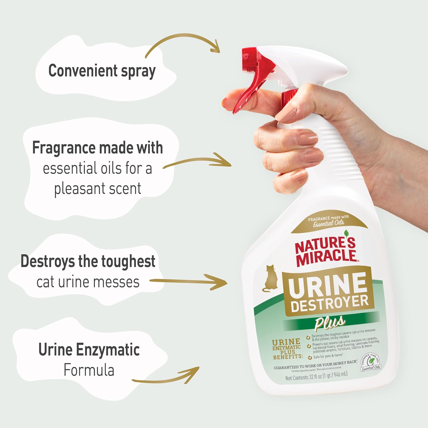Nature's Miracle Cat Urine Destroyer Plus, Enzymatic Cleaner, 32 oz