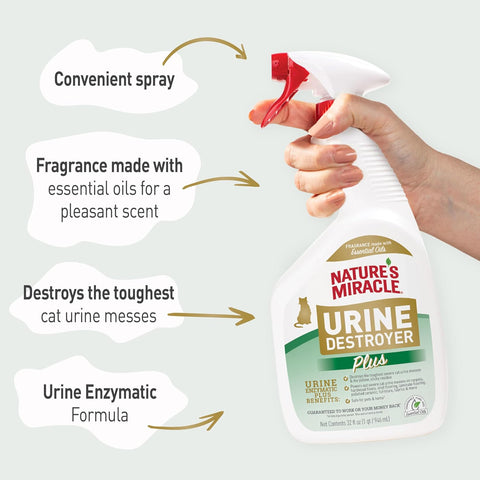 Nature's Miracle Cat Urine Destroyer Plus, Enzymatic Cleaner, 32 oz