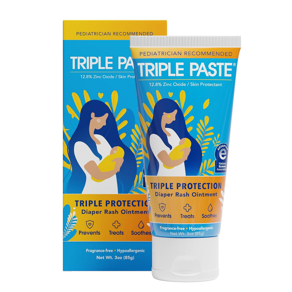 Triple Paste Diaper Rash Cream, Zinc Oxide Baby Ointment, 3 oz