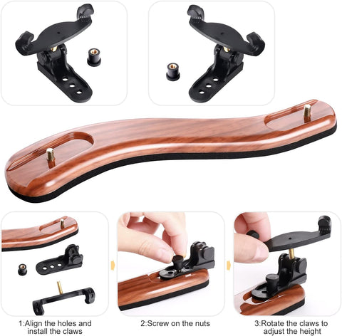 SUEWIO Violin Shoulder Rest for 4/4 and 3/4 Size, [Imitation Wood Grain] Violin Shoulder Rest with Comfortable Foam Pad & Height Adjustable Feet