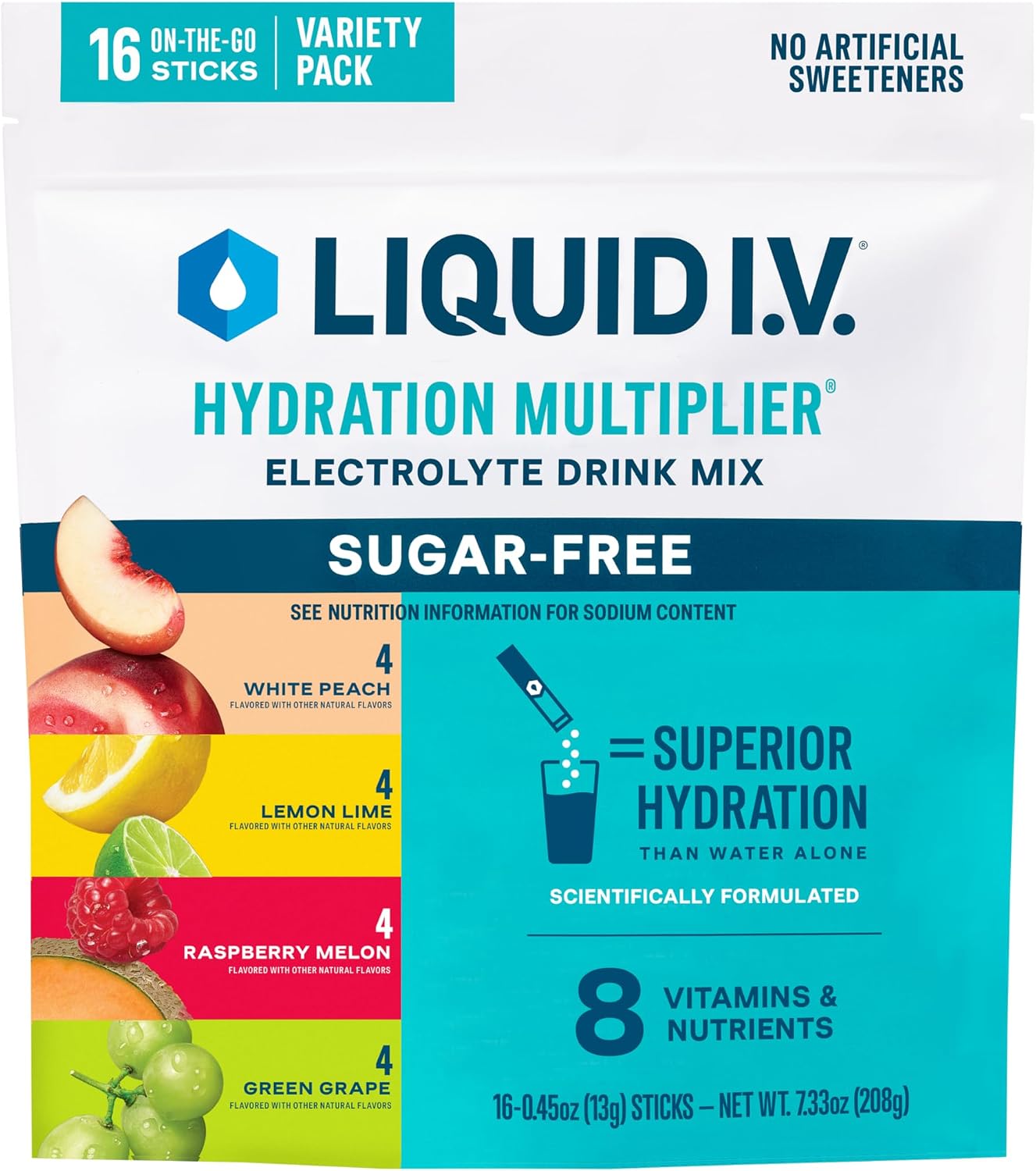 Liquid I.V. Sugar Free Electrolyte Packets, Classic Variety Pack, 16 Count