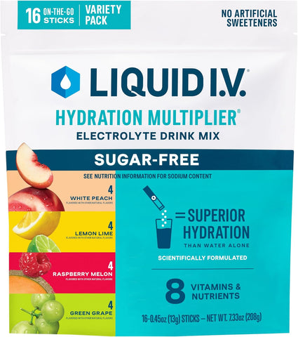 Liquid I.V. Sugar Free Electrolyte Packets, Classic Variety Pack, 16 Count