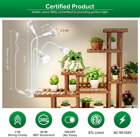 SANSI Grow Lights for Indoor Plants, 40W Clip-On Gooseneck LED Plant Lights