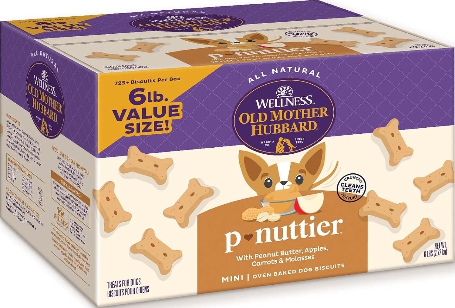 Wellness Old Mother Hubbard Classic P-Nuttier Dog Biscuits, Natural Training Treats, Peanut Butter Flavor, Mini Size, 6 lb Box