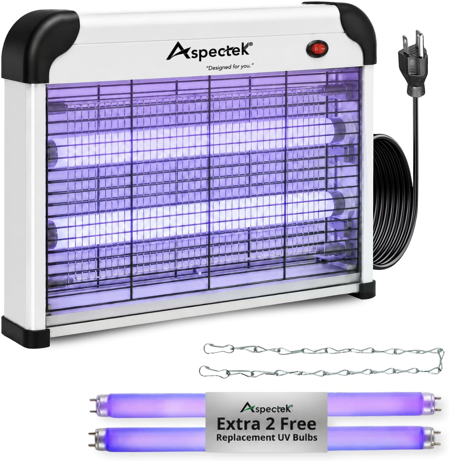 ASPECTEK Electric Bug Zapper, 20W UV Bulbs, Fly, Mosquito, Gnat and Moth Control, Indoor and Covered Outdoor Use for Home, Garage, Patio and Farm, Includes 2 Replacement Bulbs