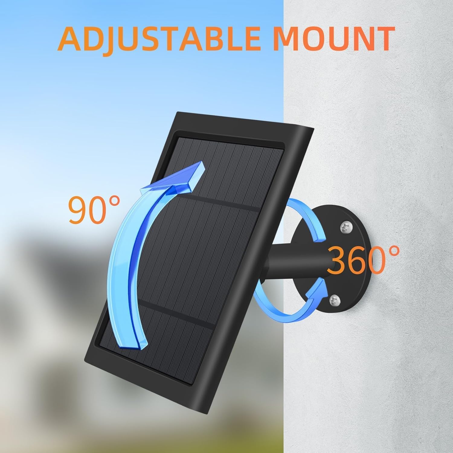 Solar Panel for Ring Camera, 1 Pack 4W Solar Charger with 10FT Cable, USB-C to Barrel Plug Adapter, Compatible with Ring Stick Up Cam Battery/Pro, Spotlight Cam Battery/Plus/Pro, Reolink Argus Pro