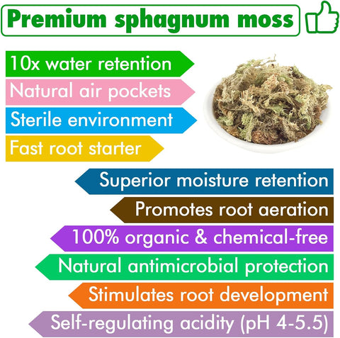 ZeeDix 4 qt Sphagnum Moss for Indoor Plants, Natural Dried Long Fiber Moss for Orchid Repotting, Carnivorous Plants, Succulents, Monstera, Flower & Reptile Terrariums Habitats (3 oz)