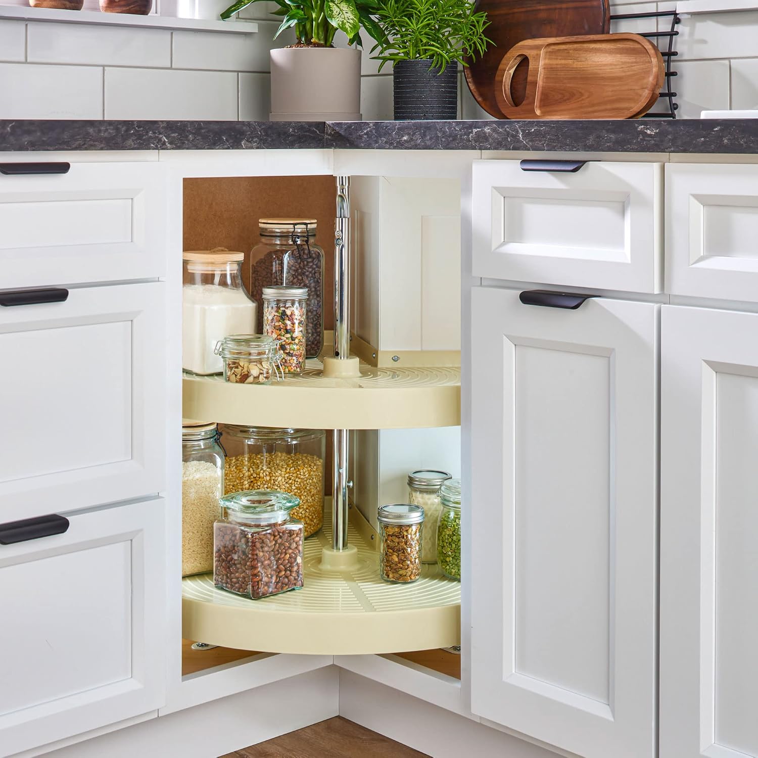 Rev-A-Shelf 2 Tier Pie-Cut Plastic Lazy Susan for Corner Base Cabinets, 28"