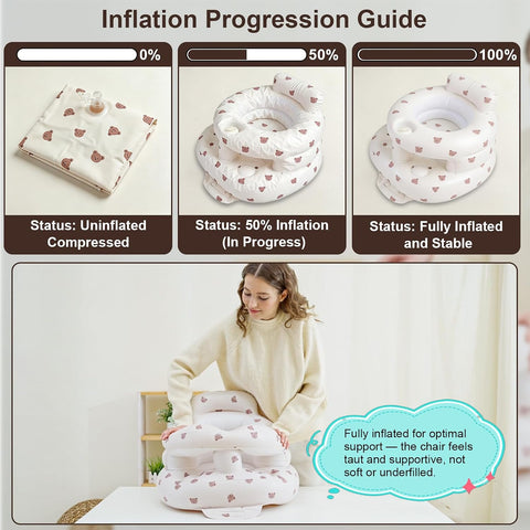Inflatable Baby Seat with Built-in Pump and Back Support, Brown Bear Large