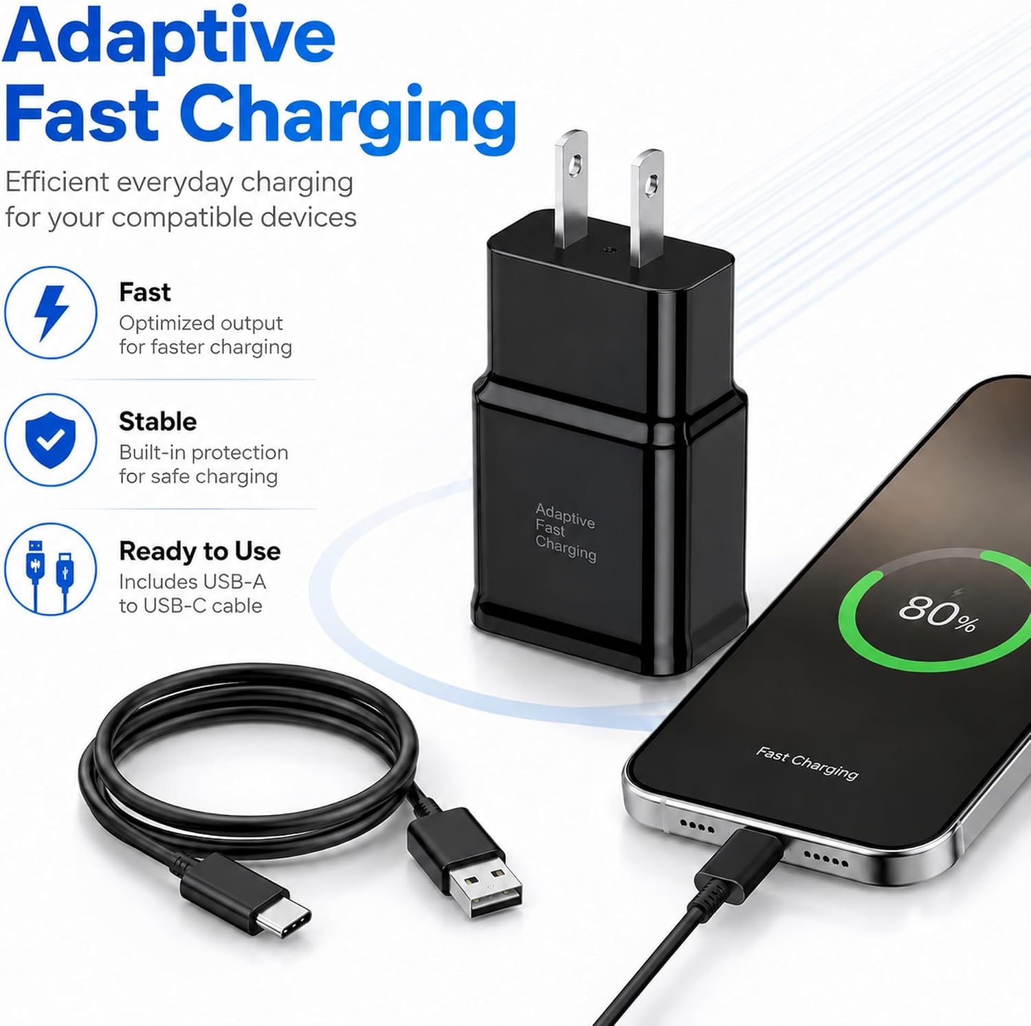 Type C Charger Fast Charging, 2 Pack USB C Android Phone Charger&6ft Cables