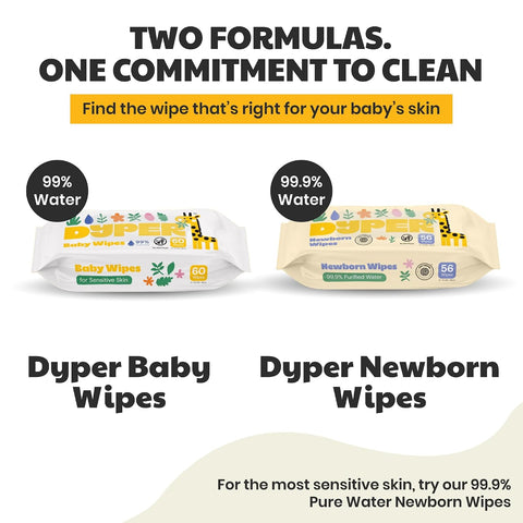 DYPER Baby Wipes 720 Count Hypoallergenic 99% Water Plant-Based Derm Tested