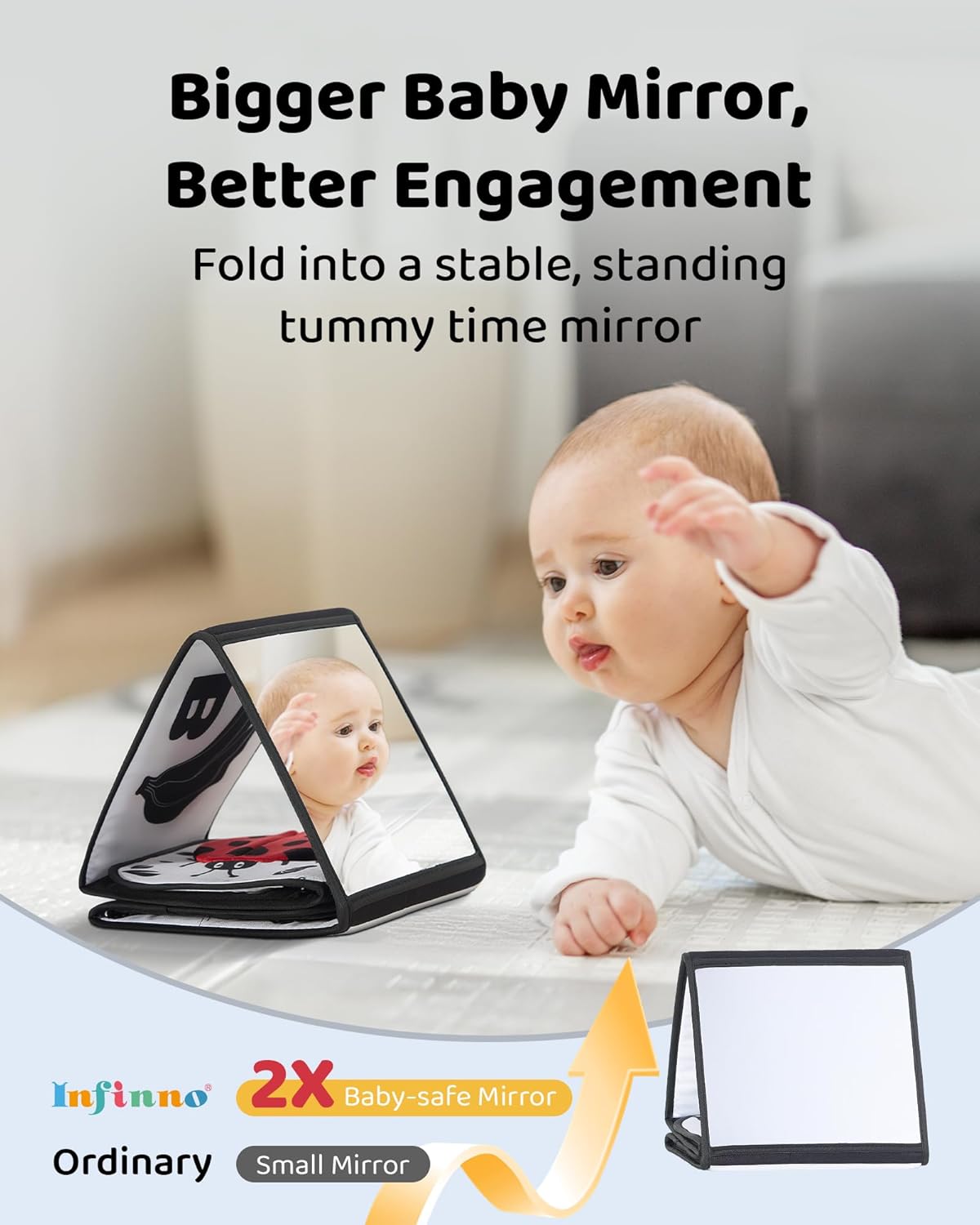 Infinno High Contrast Baby Book, Black and White, Tummy Time Mirror Toy
