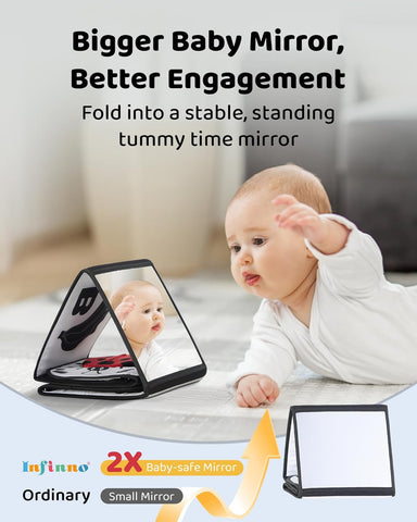 Infinno High Contrast Baby Book, Black and White, Tummy Time Mirror Toy