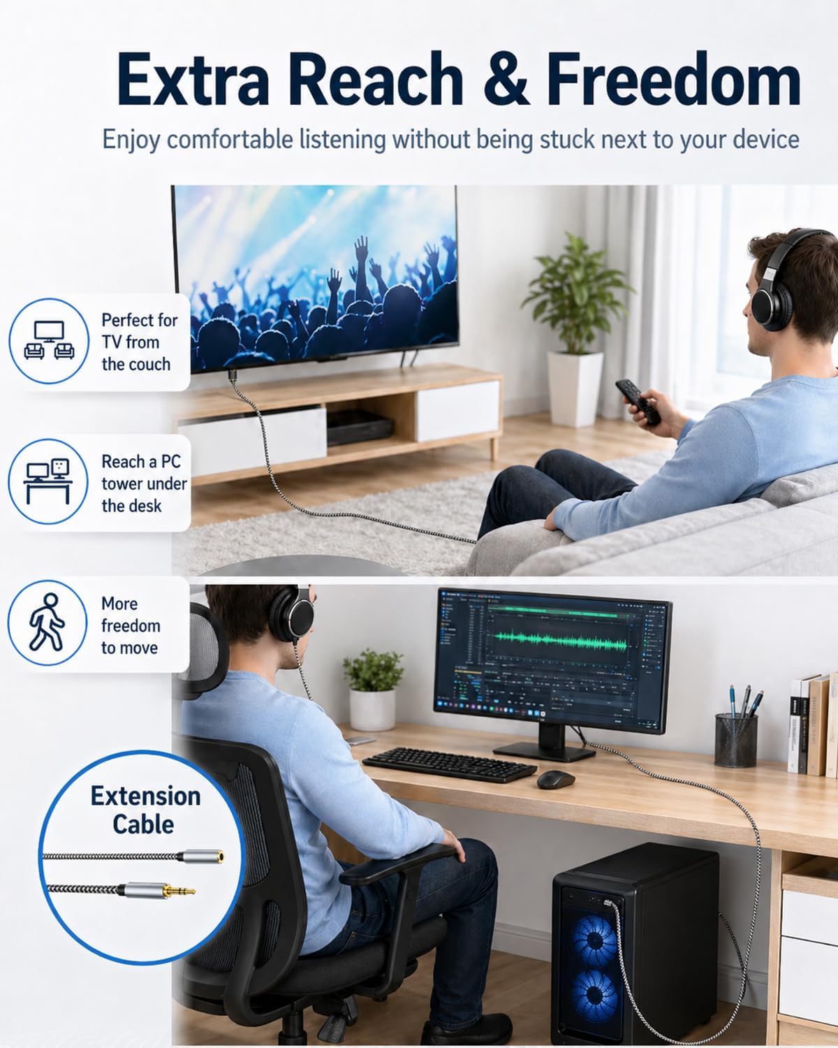 Headphone Extension Cable 10ft - Aux 3.5mm Extension Cable Male to Female, 1/8 Inch TRS Stereo Audio Jack Extender for Car, Speaker, TV, PC (Audio Only, No Mic)