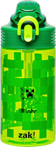 Zak Designs Minecraft Creeper Sage 16oz Leak-Proof Straw Kids Water Bottle