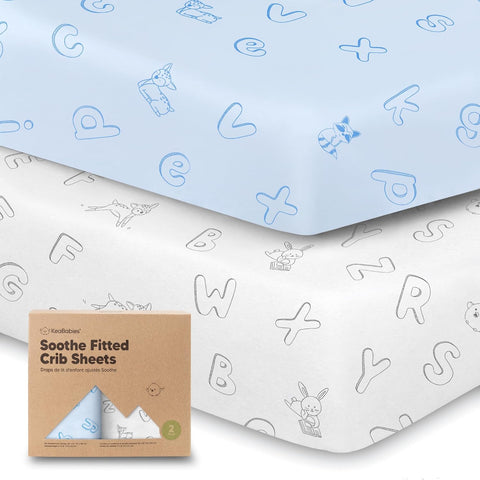 KeaBabies 2pk Organic Cotton Crib Sheets for Boys Girls 52x28, ABC Land Sky
