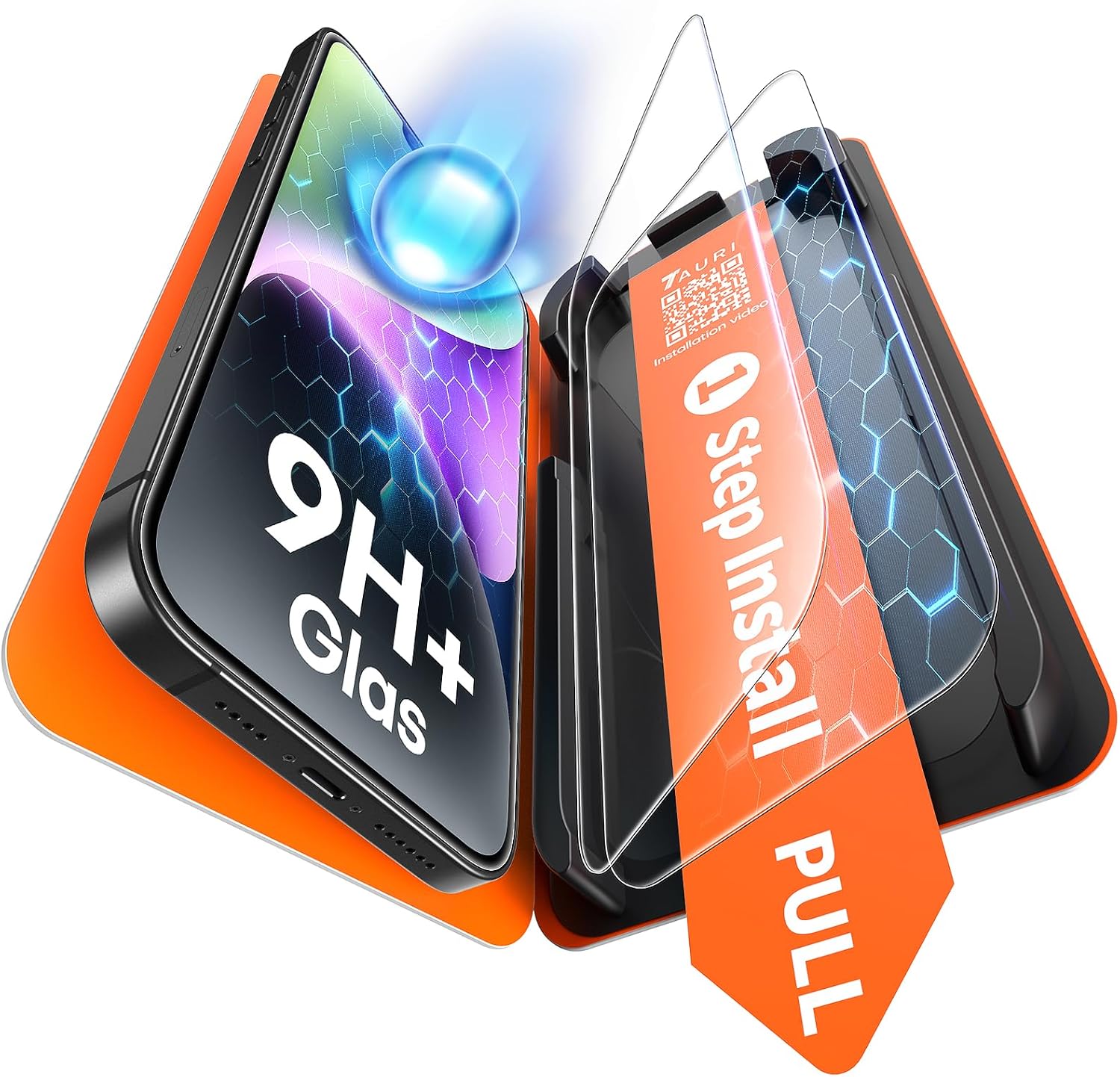 TAURI 2 Pack for iPhone 14 Screen Protector, 1-Step Install