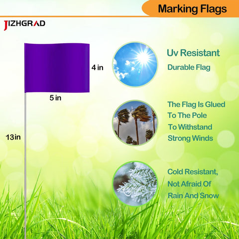 20Pack Purple Marking Flags, JIZHGRAD 13x4x5 Inch Marker Flags Use for Yard & Lawn, Boundary & Dog Training, Survey & Landscape, Sprinkler & Surveyor, Garden & Construction, High Visibility, Sturdy, Versatile, UV & Weather Resistant