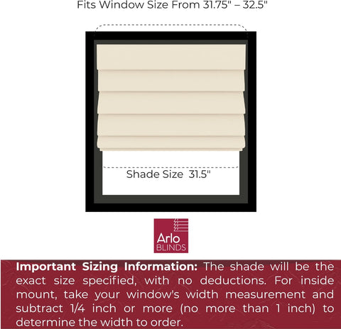 ARLO BLINDS Fabric Roman Shades 31.5" W x 60" H Ivory, Light Filtering