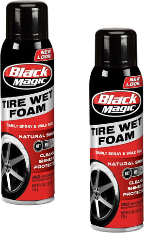 Black Magic 120269 Tire Wet Foam - Specially Formulated Thick Tire Spray Foam Clings to Tires to Dissolve & Clean Dirt while Shining & Protecting, 18 Fl. Oz. (Pack of 2)