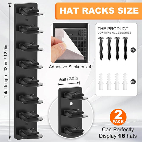 4 Pack Hat Organizer for Baseball Caps, Wall-Mount Hat Rack for Closet Door