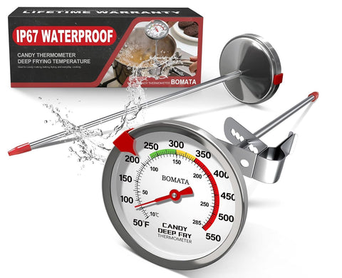 BOMATA 2-Pack Candy Thermometer with Pot Clip,IP67 Deep Fry Oil Thermometer