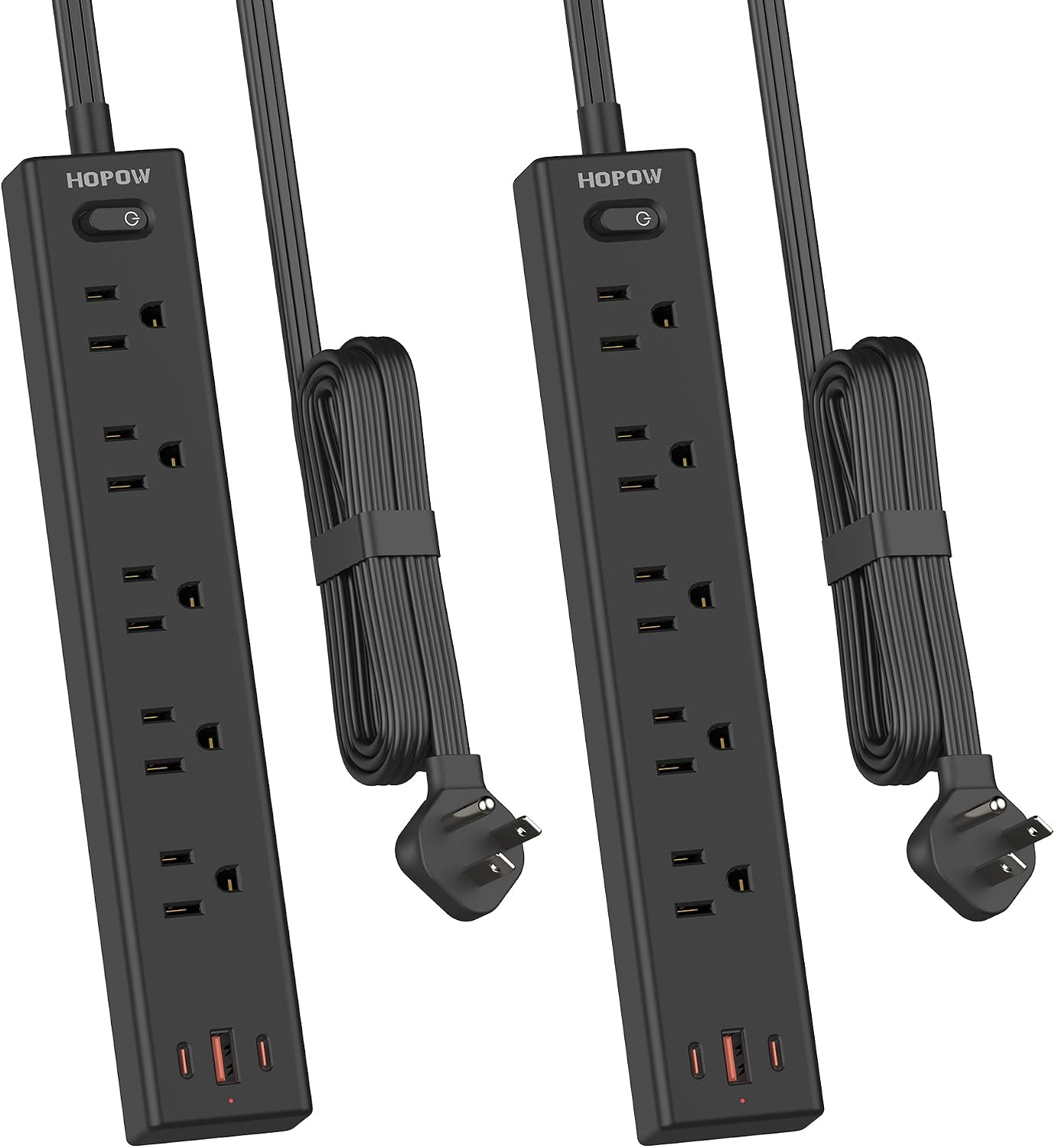 2 Pack Surge Protector Power Strip, 5AC&1A2C, 6FT Flat Plug Extension Cord