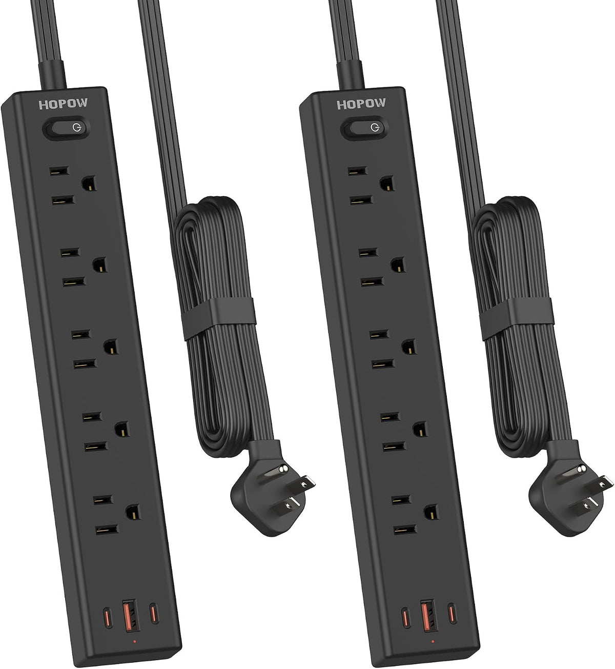 2 Pack Surge Protector Power Strip, 5AC&1A2C, 6FT Flat Plug Extension Cord
