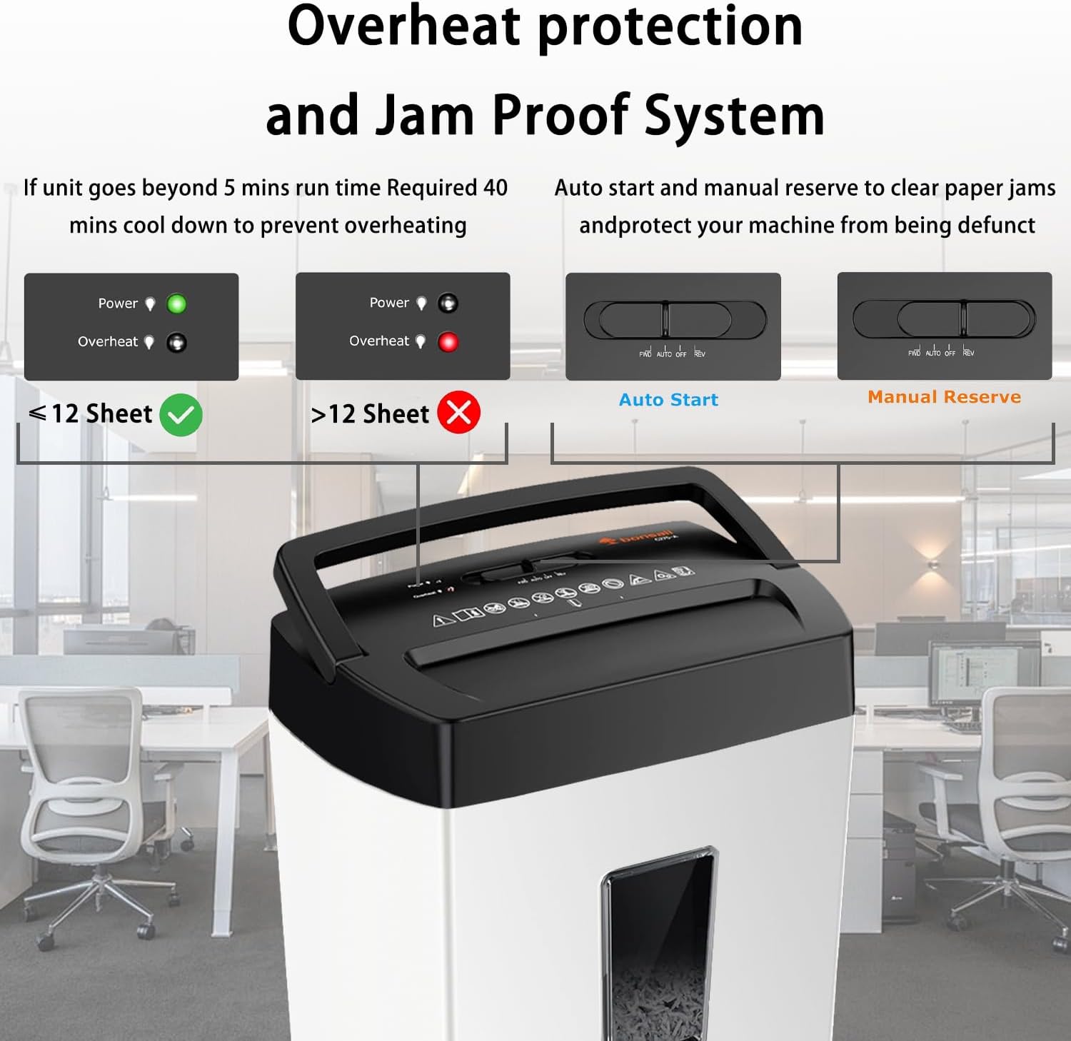 Bonsaii 12-Sheet Cross Cut Shredder, P-4 High Security, 5.5 Gal, Heavy Duty for Home Office, Shreds Paper, Credit Card, Mail, Staples, with Transparent Window, White & Black